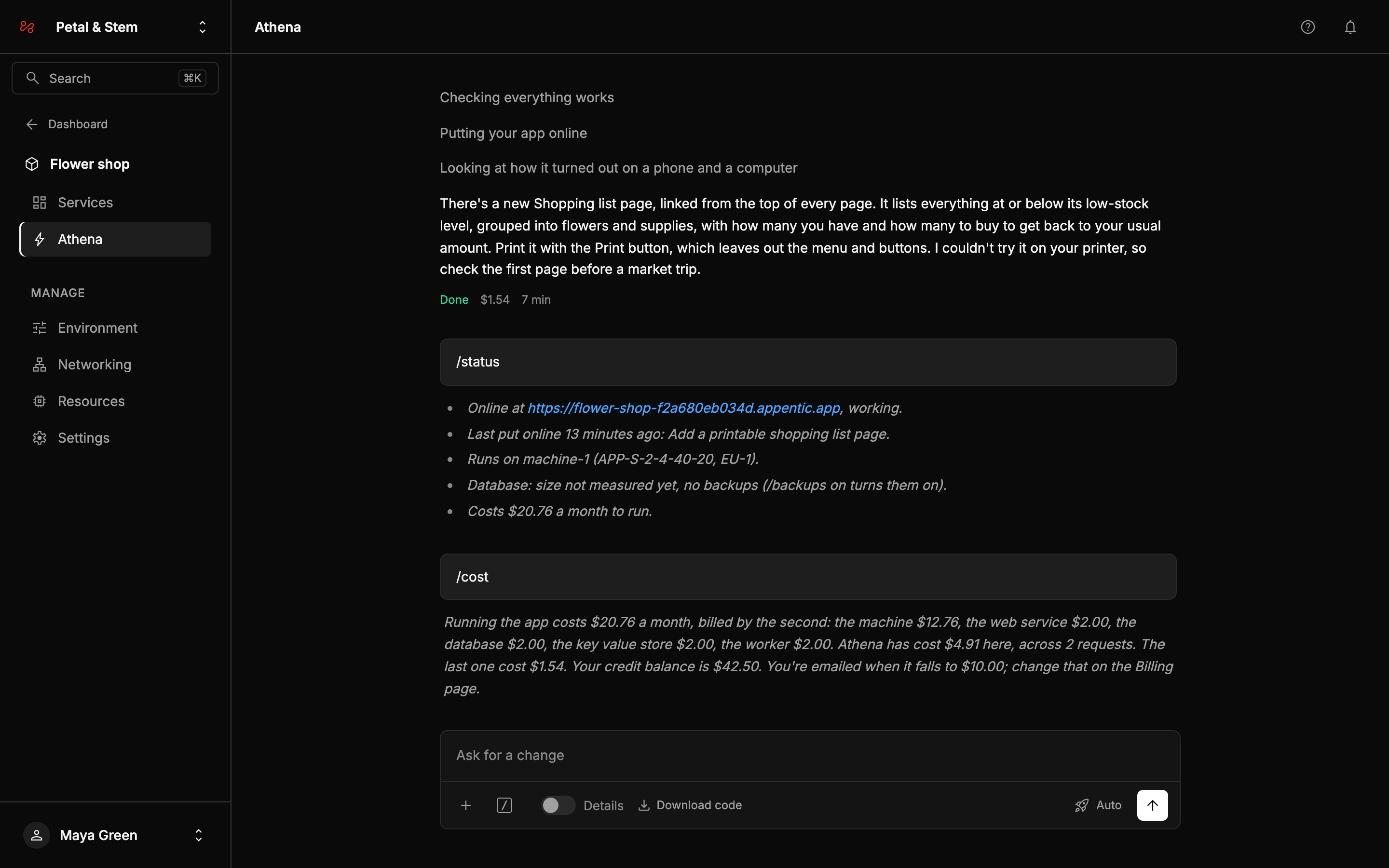 /status and /cost, answered by the page